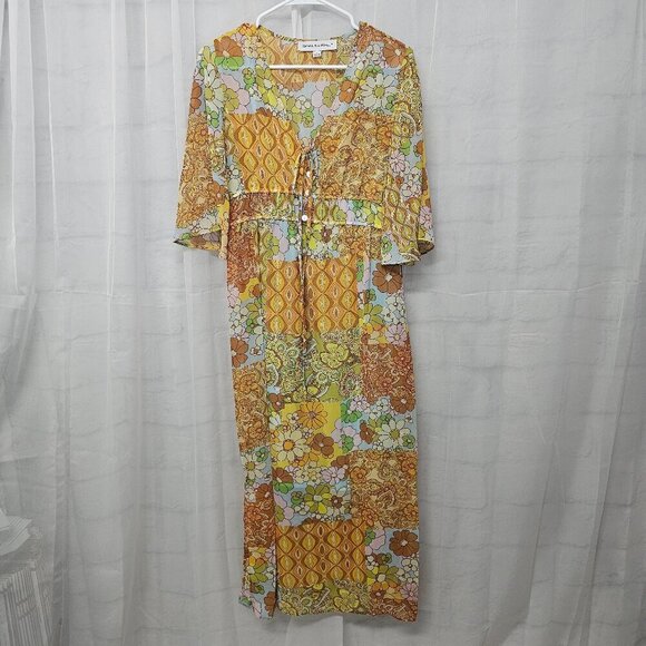 NWOT Emma & Michelle Orange Blue Floral Patchwork Hippie Dress Maxi Boho S - Picture 8 of 13